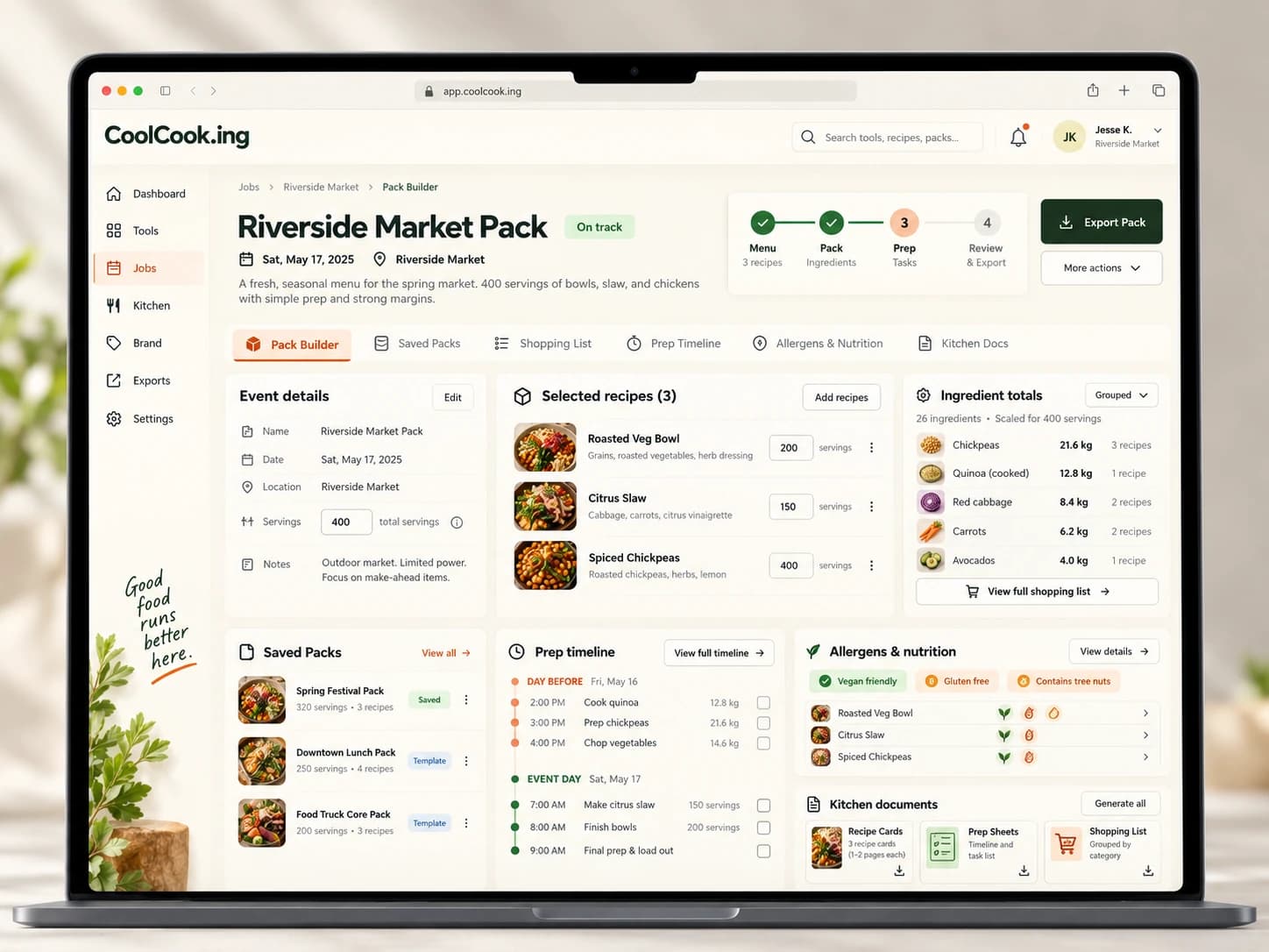 Concept mockup of pack builder displayed on a laptop.