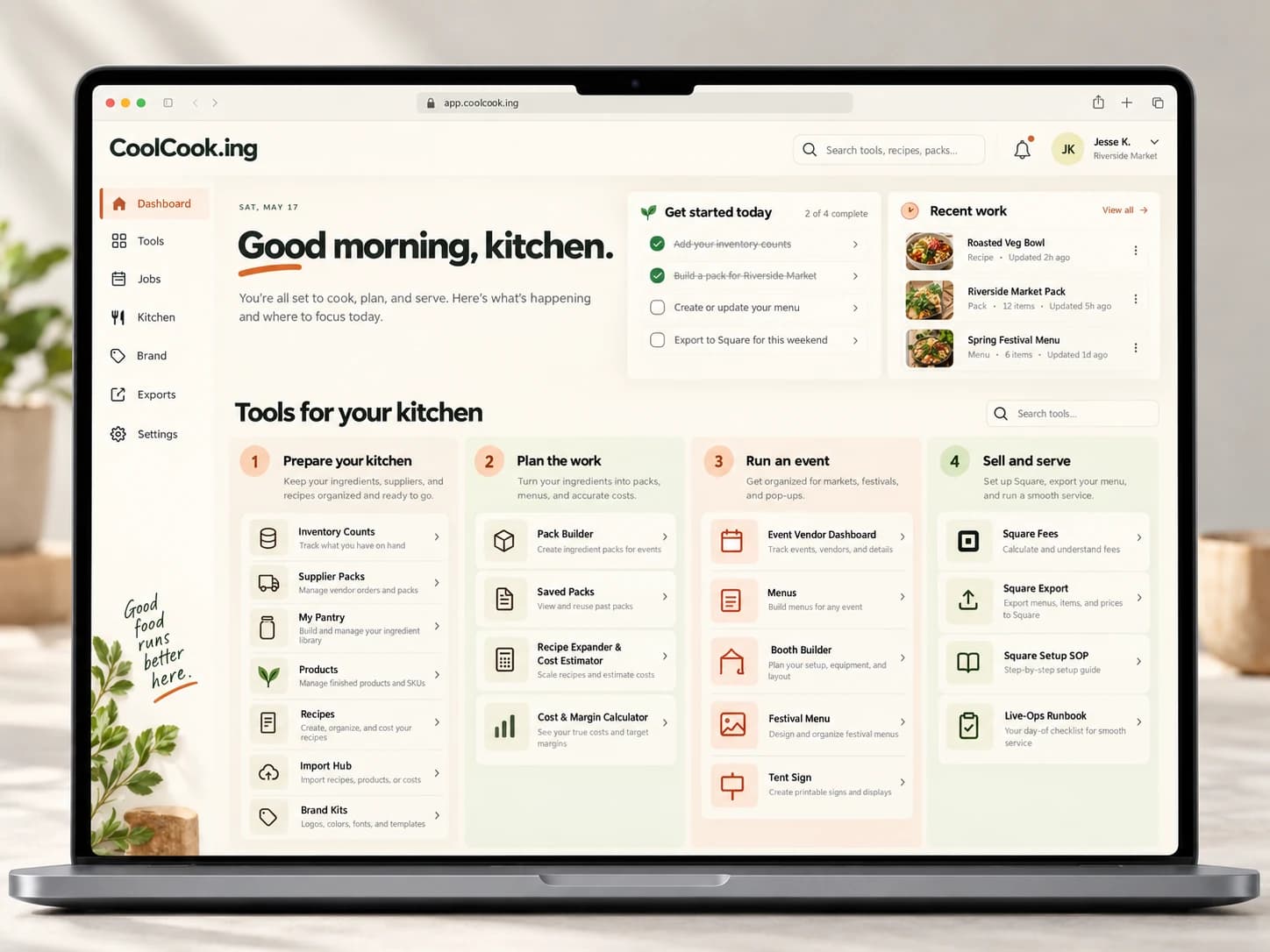 Concept mockup of kitchen toolkit displayed on a laptop.